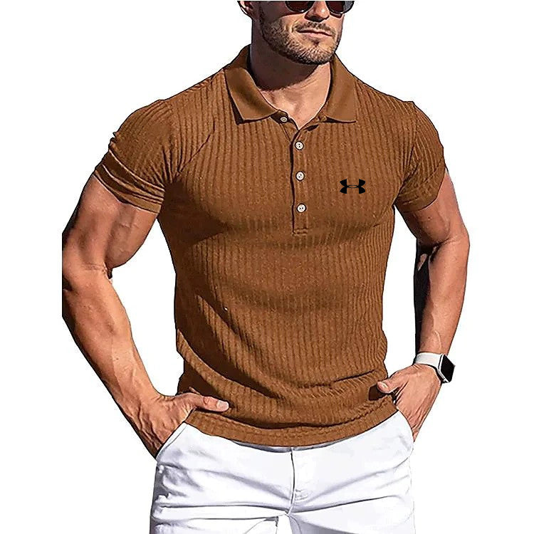 Leisure Summer high stretch vertical long sleeve POLO shirt slim short sleeve