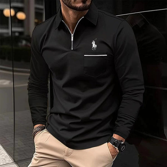 Fall POLO Loose  shirt zipper men's long-sleeved sports shirt
