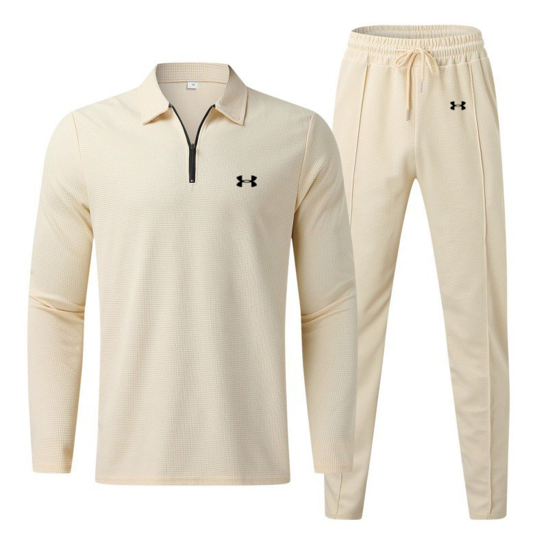 Men's Cotton Solid Color Small Label Waffle Casual Sports Base Suit