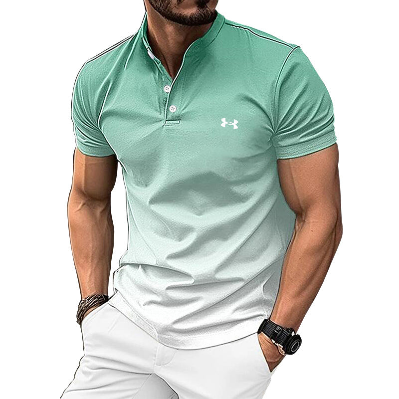 Men's Stand Collar Leisure Gradient Casual Short Sleeves