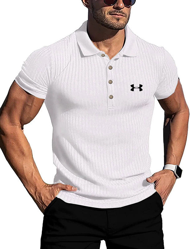 Leisure Summer high stretch vertical long sleeve POLO shirt slim short sleeve