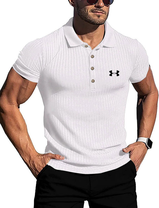 Leisure Summer high stretch vertical long sleeve POLO shirt slim short sleeve