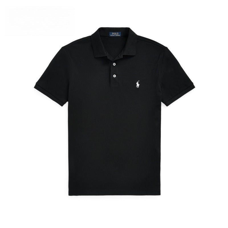 Polo shirt solid color summer pony black red label two button short sleeve