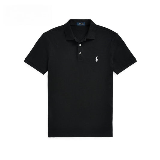 Polo shirt solid color summer pony black red label two button short sleeve