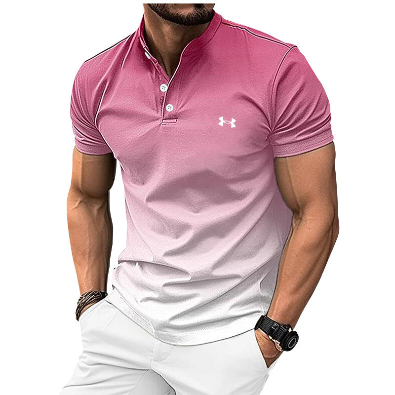 Men's Stand Collar Leisure Gradient Casual Short Sleeves