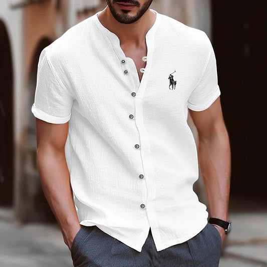 Hawaiian fashion men's retro button cotton casual short sleeve
