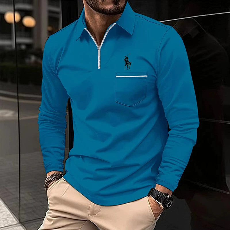 Fall POLO Loose  shirt zipper men's long-sleeved sports shirt