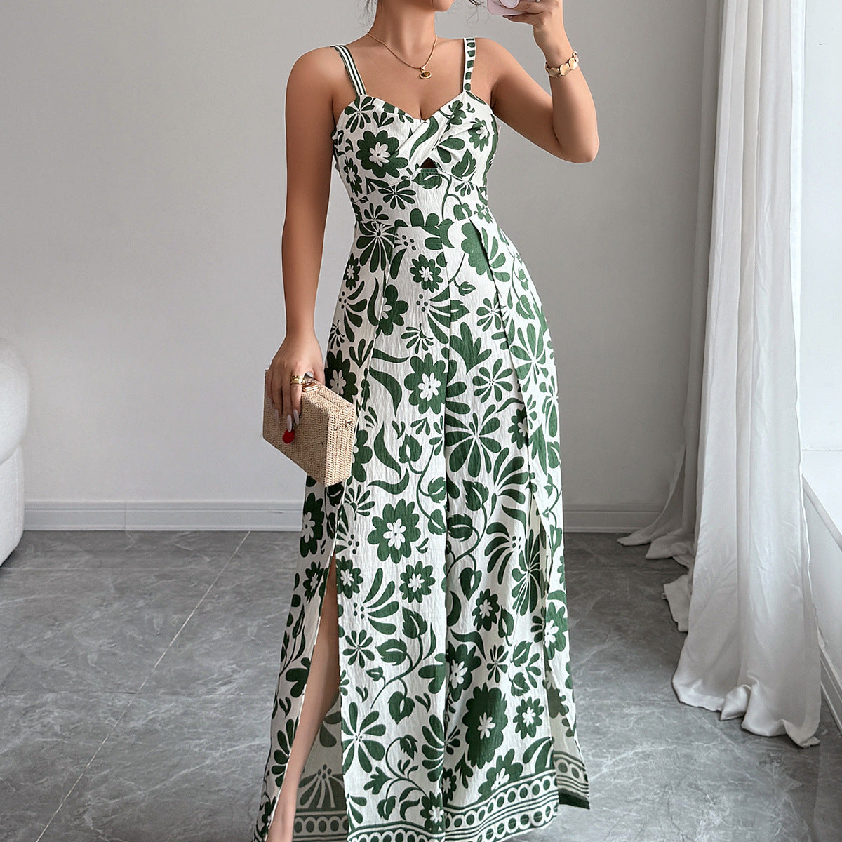 2025 Elegant Knot Patterned Short-Sleeved Wide Leg One-Piece Pants