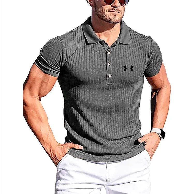 Leisure Summer high stretch vertical long sleeve POLO shirt slim short sleeve