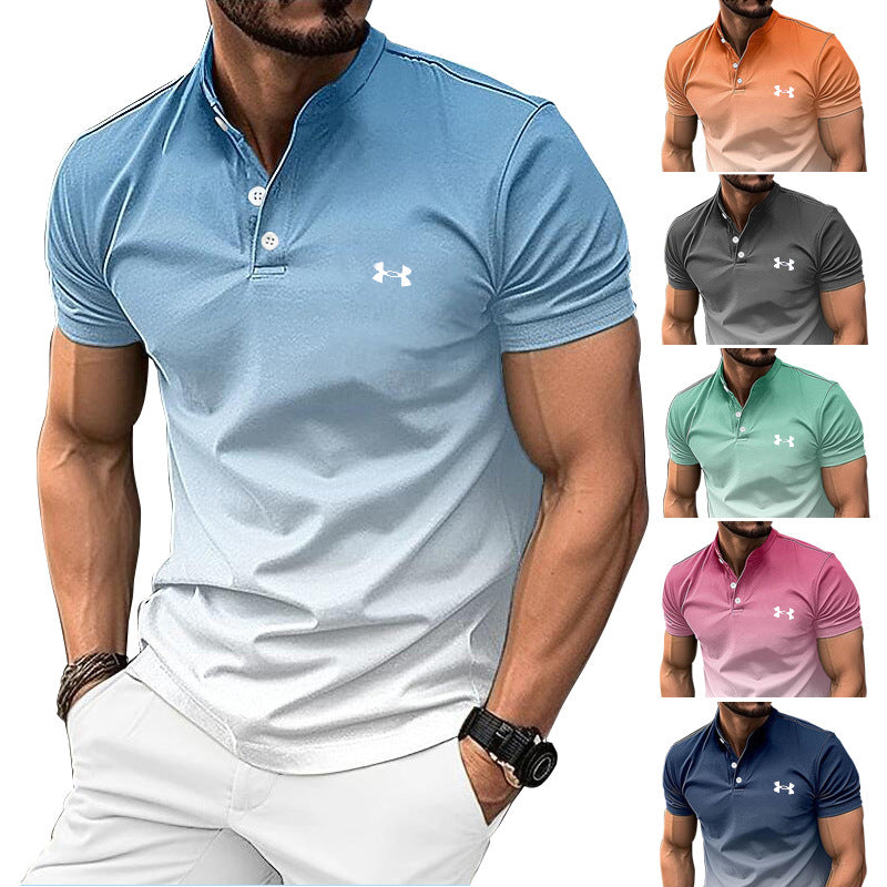 Men's Stand Collar Gradient Casual Short Sleeves