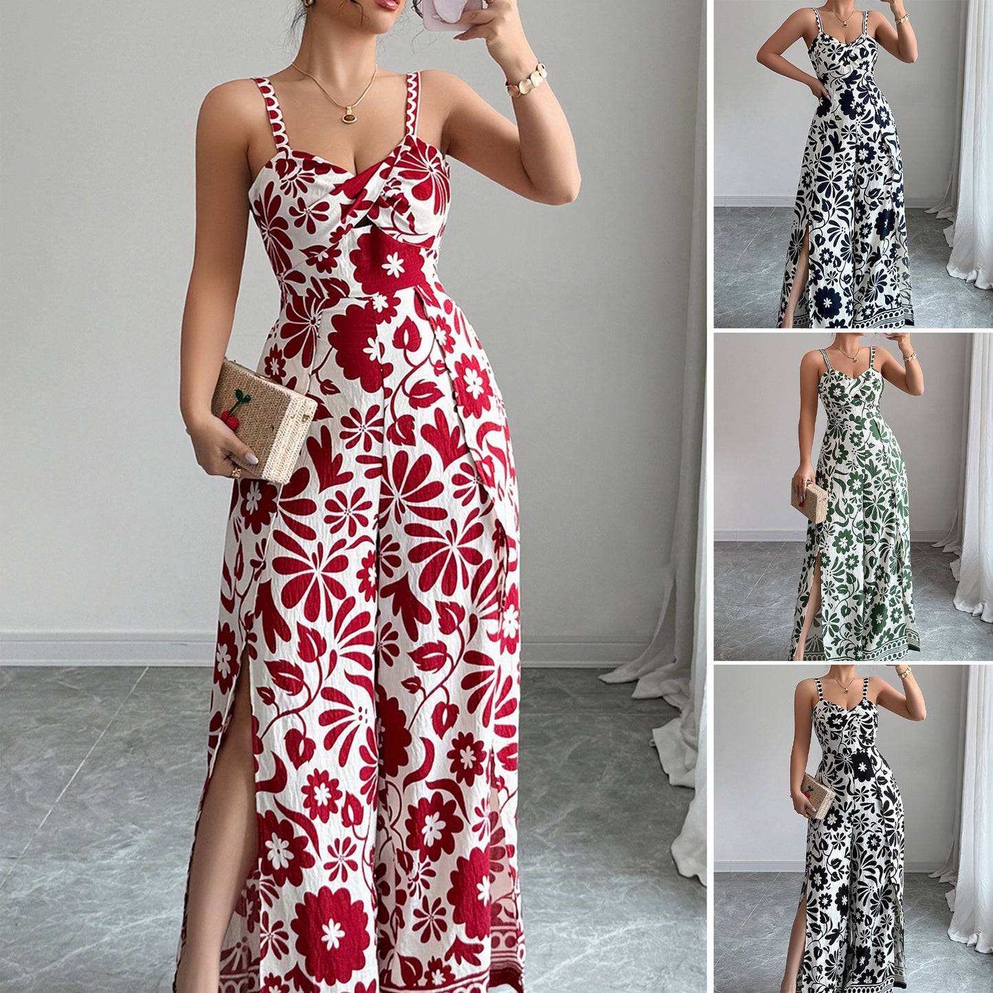 2025 Elegant Knot Patterned Short-Sleeved Wide Leg One-Piece Pants