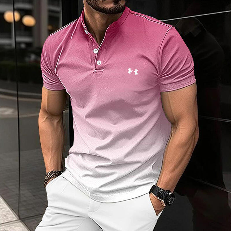 Men's Stand Collar Gradient Casual Short Sleeves